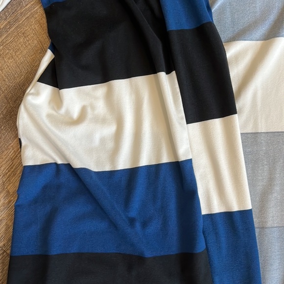 Cool Melon Cardigan Blue, White, Black Striped with brown elbow patches Large - Picture 4 of 4